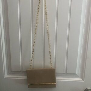 Beige Crossbody Chain Bag with Gold Accent